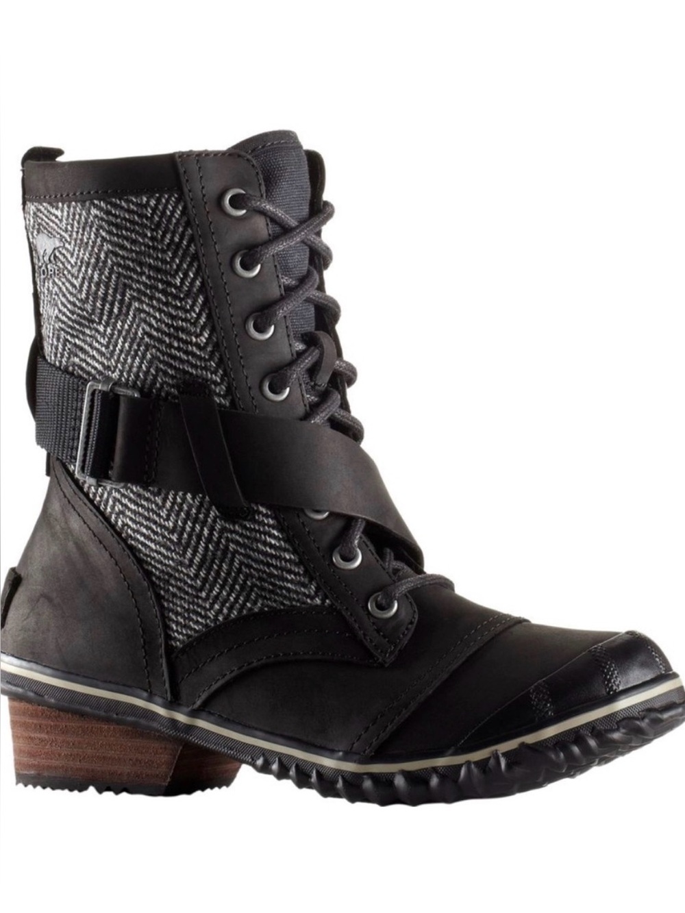 Sorel Women’s Lace Slimboot Ankle Boot Winter Fall Tweed Black Riding US 8 $165